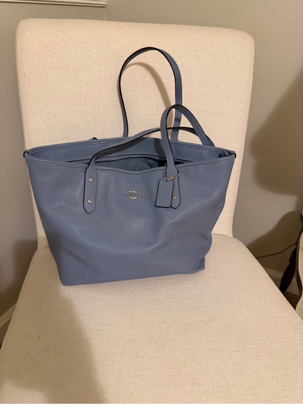 Coach Dusty Blue Pebble Leather Tote